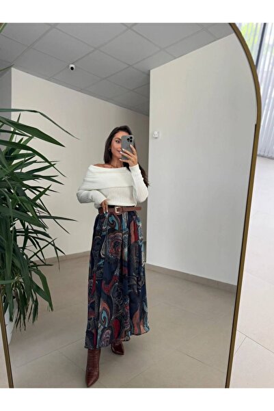 Mzr Collection KADIN MAVİ DÜZ KESİM ASTARLI ŞIFON ETEK