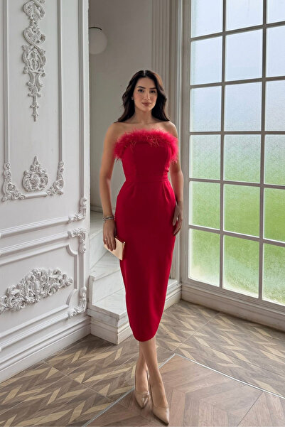 Sindimoda Efsun Straplez Otriş Detay Midi Elbise 9309