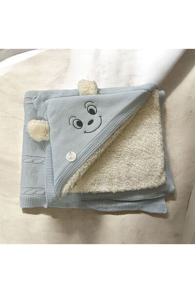 petitbee home Teddy Bear Patterned Self-Contained Hat, Non-Plush Inside, Knitwear, Soft Baby Blanket