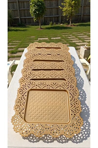 ASEL PLAST 6 lı Küçük Dantel Sunum Tepsisi Tek Kişili Sunum Tepsisi
