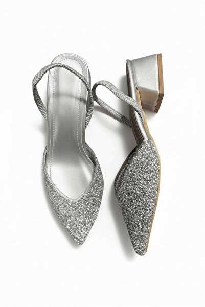 DURUNUN BUTİĞİ Lorya Silver Stone Look (4 cm) Pointed Toe Heeled Shoes