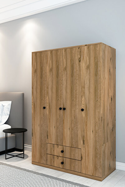 izcodesign 4 Kapaklı 2 Çekmeceli Gardırop - 180 cm Raflı Geniş İç Hacimli Gen...