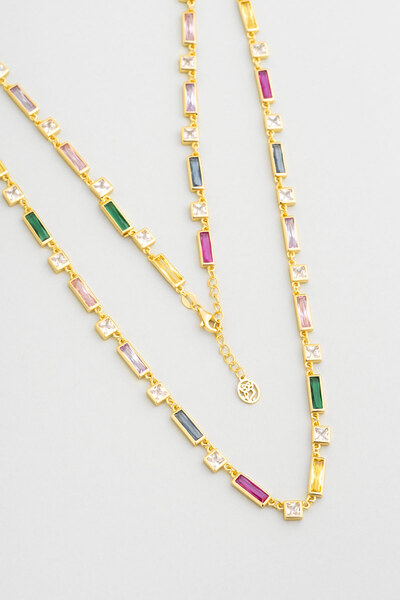 So CHIC... Renkli Yolculuk 18 Ayar Sarı Altın Kaplama 63 Cm Gümüş Uzun Kolye