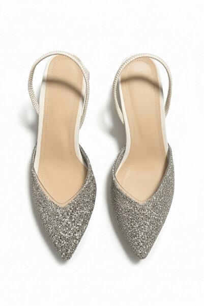 DURUNUN BUTİĞİ Lorya Beyaz Taşlı Bakılı (4 cm) Sivri Burun Topuklu Ayakkabı