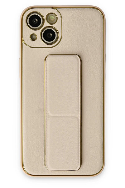 NewFace حافظة OZLSTOR لهاتف آيفون 14 بلس من جلد الكوكو مع حامل (94552) - ذهبي