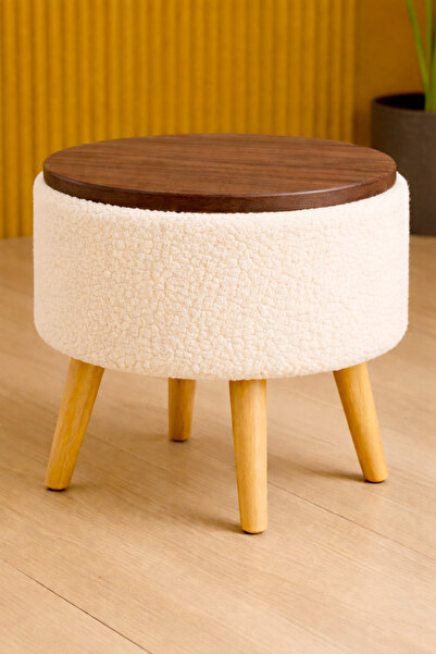 DEKOR MOBİLYACIM Aragonia 40 CM Üst Tablalı Peluş Kumaş Puf