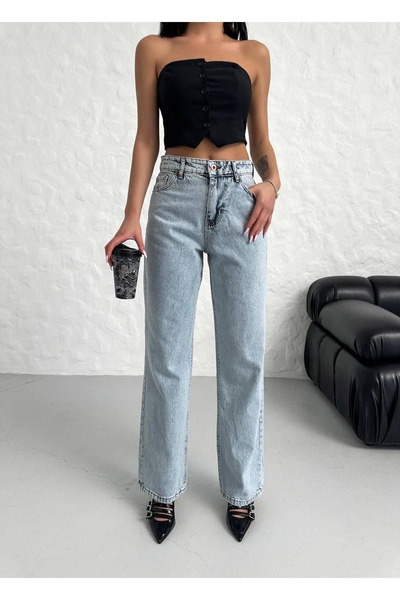 kleshus Newzo Blue Wide Leg Stretch Fabric Snow Wash Wide Leg Jeans Women's P...