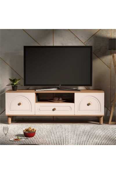 Just Home Begonya 3 Kapaklı ve Raflı TV Ünitesi - Atlantik Çam / Beyaz - 53x4...