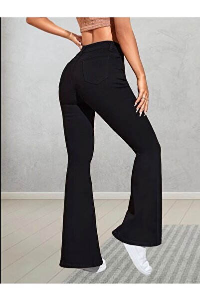 MRİABE Dodge Siyah İspanyol paca jeans flare Kadın Solmaz Power Likra Toparlayıcı KOT // PANTOLONU