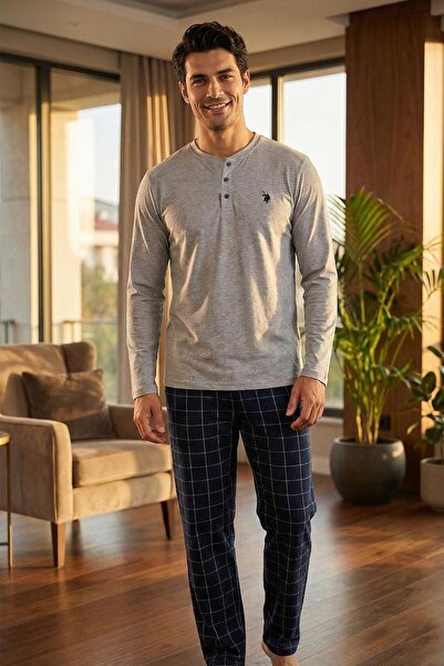 Polo Republica & CO Men's Cotton Pajama Set Long Sleeve Bottom Checkered C3T1N05