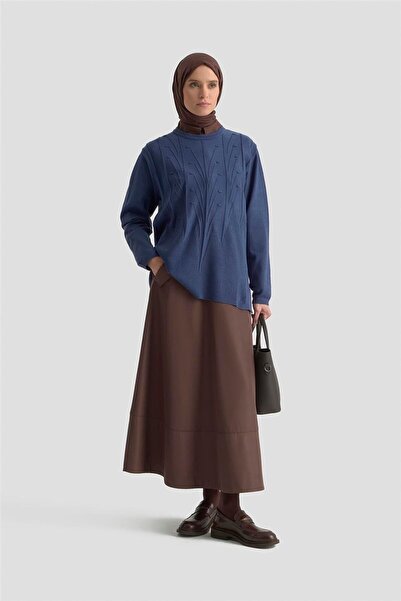 Armine Başak Desenli Kazak 25KD7006 İndigo