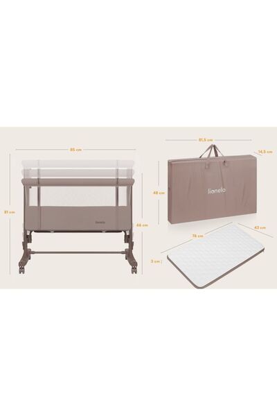 Lionelo Patut co-sleeper, Lionelo, Aurora, 3 in 1, Cu leganare si setare unghiulara, Pana la 9 kg, 0 luni+