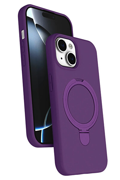 NewFace 1610905747 غطاء آيفون 15 بلس من أبل مع حامل ماج سيف - (150509) بنفسجي...