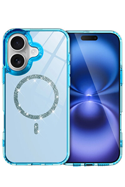 NewFace 1612755747 غطاء أبل آيفون 16 بلس لايف دايموند ماج سيف (125527) - أزرق