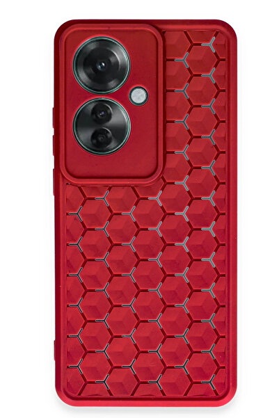 NewFace غطاء سيليكون على شكل قرص العسل من OZLSTOR لهاتف Reno 11F (121850) - أحمر