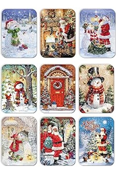 SHC42000 Mia Pera 9Lu Simli Yılbaşı Kartpostal Seti Yeni Yıl Kış Manzara Kardan Adam Noel Baba