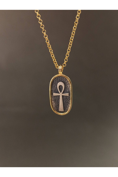 BHCL Gümüş Ankh Kolye, Altın Kaplama Gümüş, 60 cm Zincir, Hediyelik Kadın Kolye