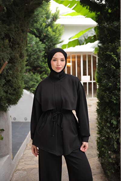 Bwest Boğazlı Belden Bağcıklı Şal Detaylı İkili Tesettür Eşofman Takımı - (38...