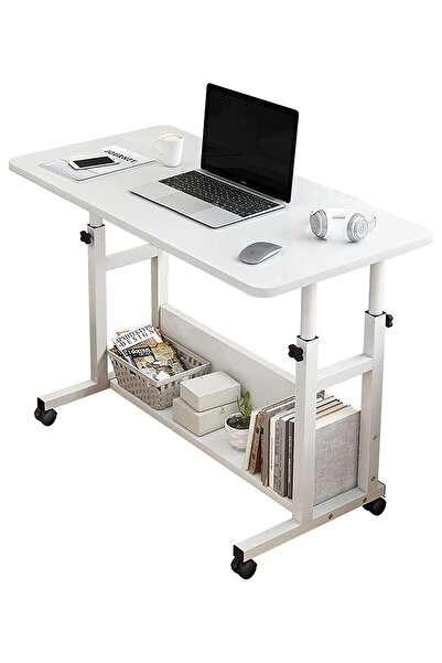 Türkiye Standing Desk with Wheels, Mobile End Table Height Adjustable Bedside Table Laptop Roll