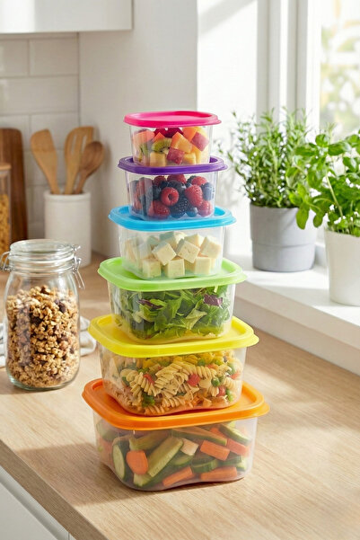 Poomy 6-Piece Square Storage Container Set Kitchen Refrigerator Organizer Food Storage Container Set