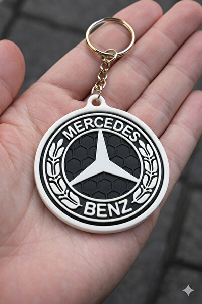 Vion Design Mercedes-Benz Logolu Yuvarlak Tasarım Anahtarlık (Siyah-Beyaz)