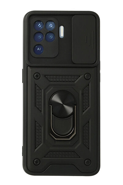 NewFace 1611932747 حافظة سيليكون من نوع Reno 5 Lite مع حلقة عدسة (153219) - أسود