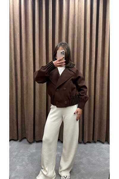 Maysa BEL VE KOL DETAYLI KISA KAŞE KABAN-KAHVERENGİ