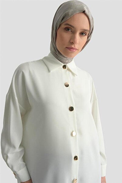 Armine Önü Metal Düğmeli Gömlek 25YH3000 Ekru