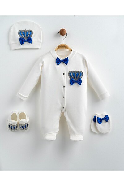 Eda Baby Taç Nakışlı ve Papyonlu 5'li Bebek Hastane Çıkışı Seti