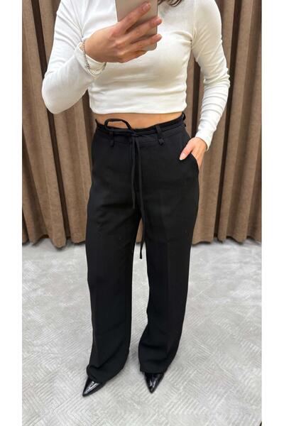 Maysa بنطلون بالازو أسود برباط عند الخصر