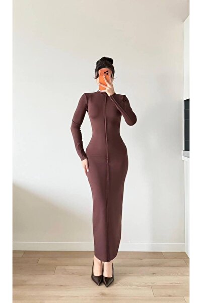 LOCH BUTİK Rochie maxi maro cu mâneci lungi pentru femei