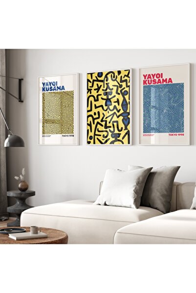 Base Concept Yayoi Kusama Üçlü Çerçeve Poster Tablo Seti (Çerçeveli)