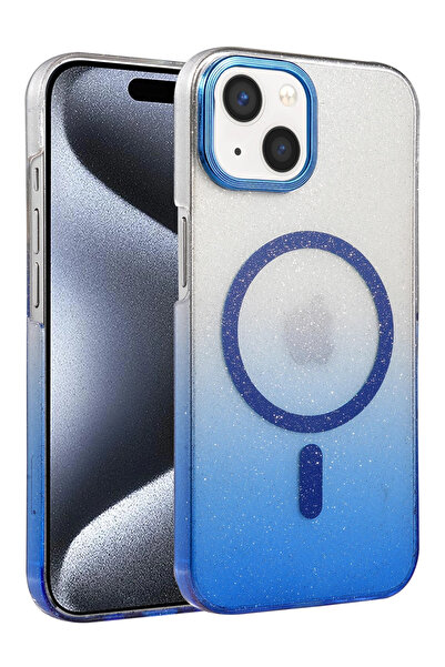 NewFace 1612208747 غطاء ماج سيف لامع لهاتف ابل ايفون 15 بلس (150822) - أزرق