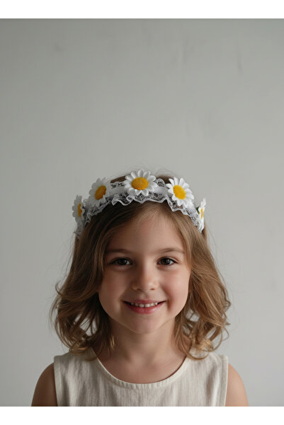 MYNAURA Beyaz Papatya Detaylı Dantel Saç Bandı – Romantik ve Doğal Tasarım
