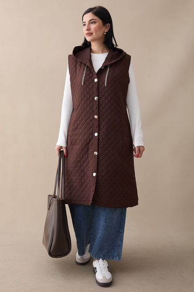 InStyle Hooded Gold Chain Brown Quilted Vest