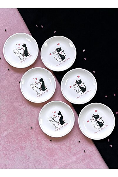 Erbaşlar Valentine's Day Collection Luxury 6-Person 16 cm Dessert Plate Set