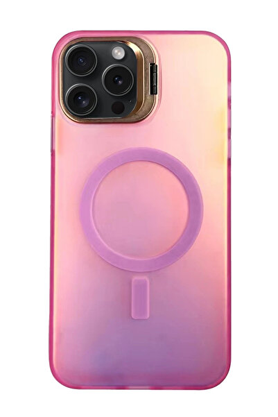 NewFace 1614251747 غطاء آيفون 15 برو بريميرا مع حامل ماج سيف (185142) - وردي