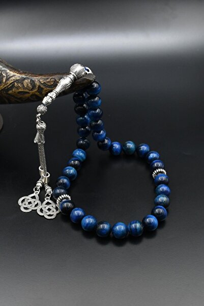 Prestige Natural Navy Blue Tiger's Eye Stone 33 Beads Prayer Beads with Metal Tassel 10mm Sphere Cut 902518