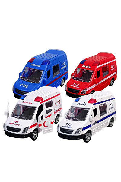 viyolmarketim 4-Piece Toy Car Set – Ambulance, Police, Fire Department, Gendarmerie 12 cm