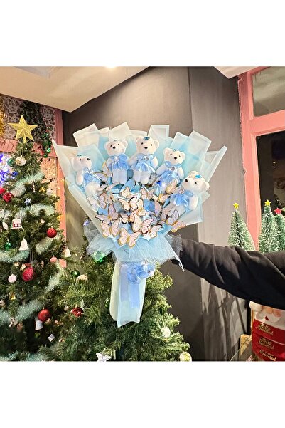 Rosea Çiçekevi Mavi Kelebek Ayıcık Buket Sevgiliye Flörte Hediye Doğum, Sevgi...