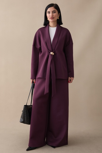 InStyle Brooch Detail Jacketed Plum Double Suit