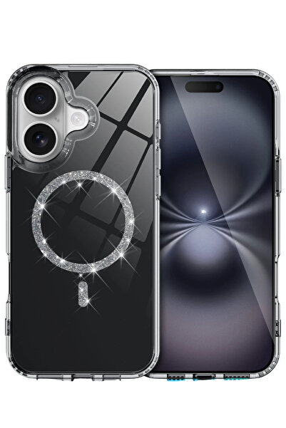 NewFace Sepetim Apple iPhone 16 Plus Live Diamond Magsafe Cover - Black