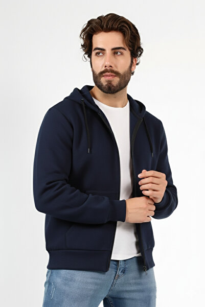 BEDUCA Cardigan That Turns into a Bag When Flipped, Navy Blue Three-Thread Zi...