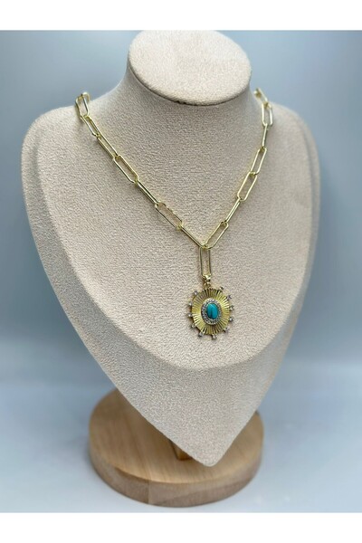 MyladyAccessoriess قلادة بتفاصيل حجر الفيروز (فولاذ)