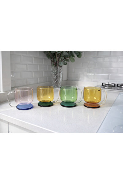 fafa home Şık Tasarımlı Renkli Altlıklı Cam Fincan