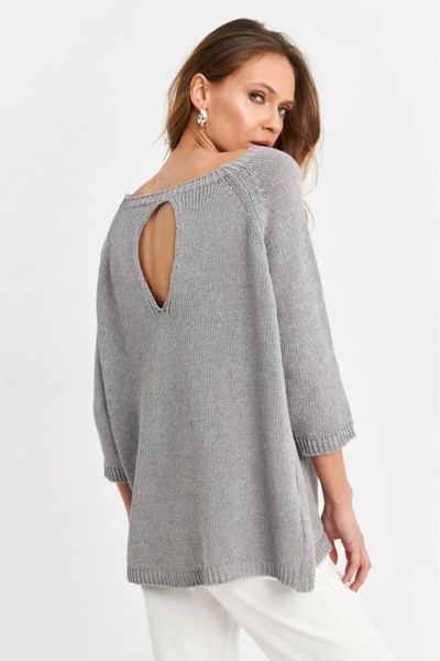 Be Best Women's Gray Back Drop Knitwear Blouse Be279