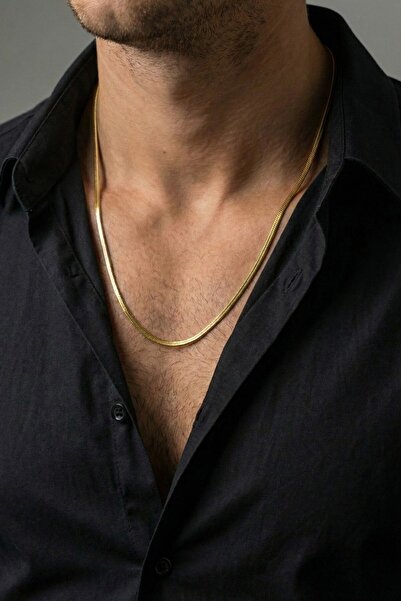 Söğütlü Silver 925 Ayar Gümüş Erkek Kolye Altın Kaplama Balık Sırtı Ezme Erke...