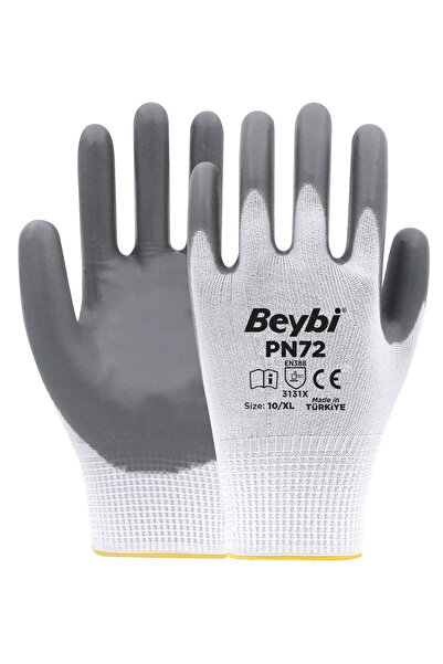 Beybi PN72 Gri Polyester Örme Nitril Eldiven
