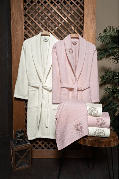 Fiesta Tekstil طقم رداء حمام مطرز يدويًا من 6 قطع من هيلين