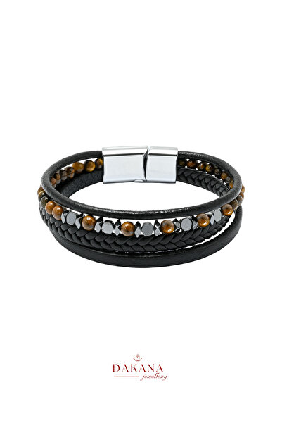 DAKANA JEWELLERY Certified Tiger's Eye and Hematite Stone 6 mm Natural Stone ...